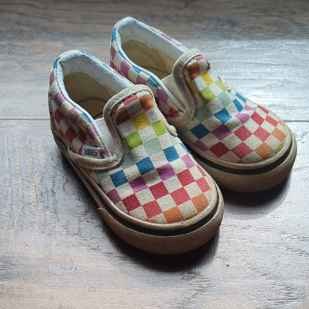 Baby Vans Checkered Rainbow Slip-On Sneakers